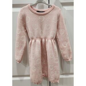 Guess Kids Girls Pink Monogram Logo Knit Sweater Dress 4T Long Sleeve